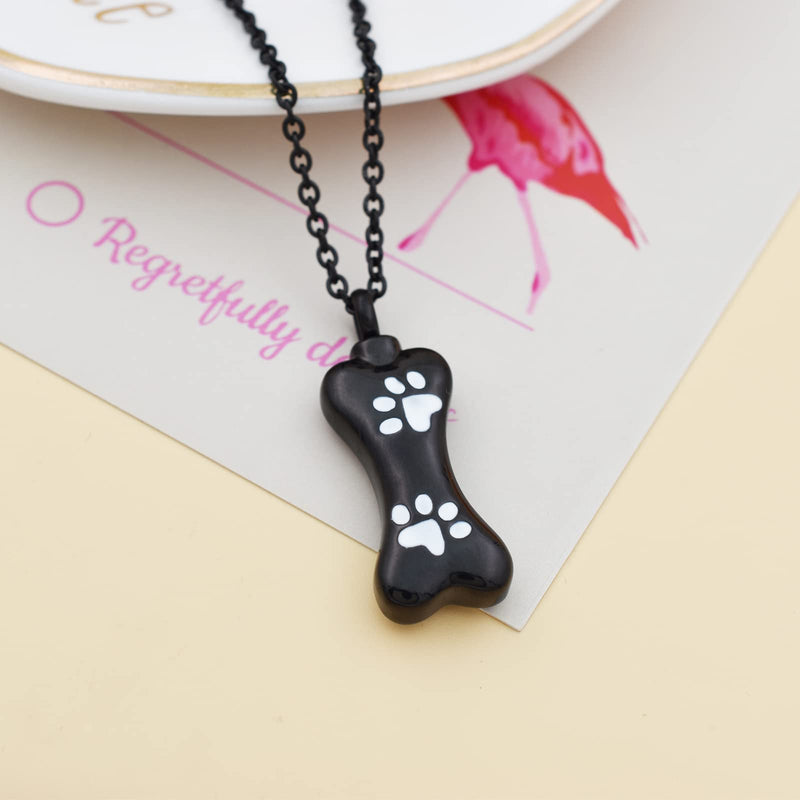 Custom Dog Bone Memorial Pendant Necklace with Paw Print, Stainless Steel Personalized Pet Cremation Jewelry Puppy Animal Urn Pendant Best Friends Friendship Pet Keepsake Gifts Dog Urn Necklace for Ashes for Dog Lovers Black - PawsPlanet Australia