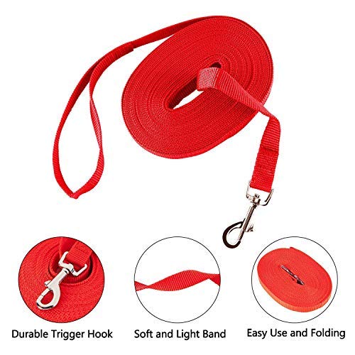 HAPPY HACHI drag leash for dogs, 3m / 5m / 10m / 15m / 20m / 33m nylon dog leash with robust and weatherproof, training leash with D-carabiner and handle padding for large to small dogs (10m, red) 10m - PawsPlanet Australia