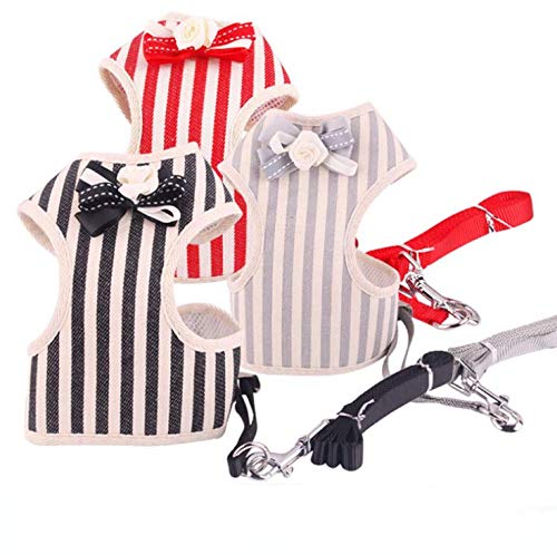 Dusenly Pet Vest Harness Dog Harness and Lead Set for Small Dog Cat Cute Stripe Soft Mesh Vest Harness Leash Set for Daily Walking Running Training (S, Red) S - PawsPlanet Australia