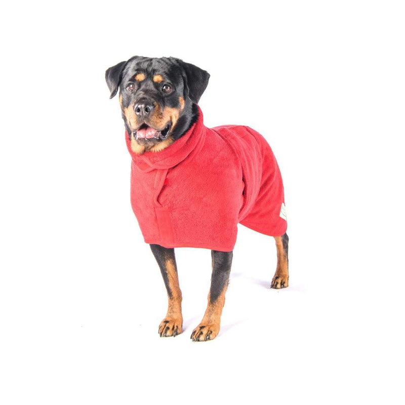 UOMIO Dog Drying Coat Bathrobe Towel, Puppy Towelling Robe, Double-layer Microfiber Absorb Moisture and Dry Pet Quickly, Adjustable Collar and Waist - 43CM Back Length for Puppy Small Dog S Red - PawsPlanet Australia