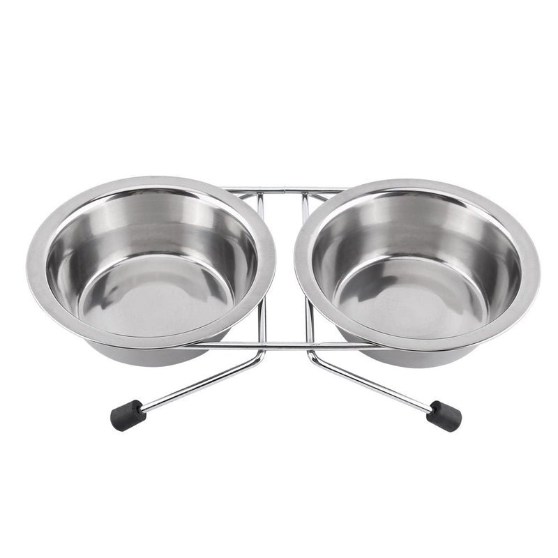 Yosoo Double Dog Bowls Stainless Steel Dog Pet Feeder Cat Bowl For Puppy Dogs Cats And Other Pets, Sliver - PawsPlanet Australia