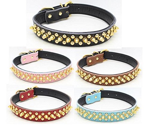Benala Soft Genium Leather Gold Spiked Studded Pet Puppy Dog Collar for Small Medium Dogs Size S M L 5 Colors - PawsPlanet Australia