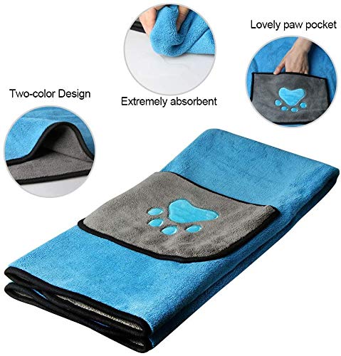 Dry My Dog Microfibre Towel with Pockets Large size: 100cm x 66cm Soft Quick Drying UK Seller (Blue-Grey) Blue - PawsPlanet Australia