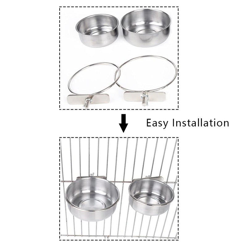 2 Pieces Bird Parrot Feeder Food Bowl Stainless Steel Feeding Dish Hanging Water Cups Small Animal Cage Bowl with Clamp Holder for Bird Parrot Rabbit Hamster - PawsPlanet Australia