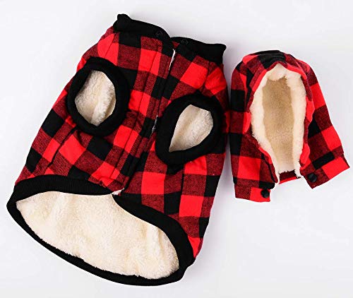 Tineer Large Dog Clothes Pet Sweater Dog Grid Clothing Warm Removable Puppy Cute Hooded Coats Plaid Jacket Hoodies 6 Sizes S Red - PawsPlanet Australia