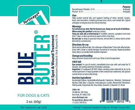 Forticept Blue Butter – Hot Spot Treatment for Dogs & Cats, Wound and Skin Care Infections, Cuts, Rashes Gel Veterinary Strength Topical Ointment 2oz - PawsPlanet Australia