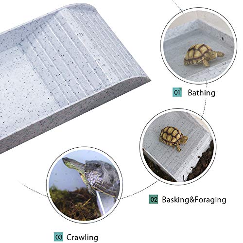 WINGOFFLY Large Reptile Feeding Dish with Ramp and Basking Platform Plastic Turtle Food and Water Bowl Also Fit for Bath Aquarium Habitat for Lizards Amphibians Emulational Granite - PawsPlanet Australia