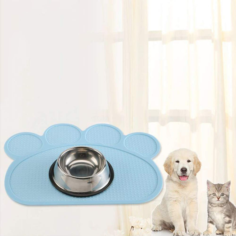 yyuezhi Practical Silicone Pet Food Mats Paw Shaped Dog Cat Food Mat Light Blue Silicone Bowl Mat Silicone Mat Flexible And Easy To Clean Feeding Mat for Food Bowls Non Slip Waterproof - PawsPlanet Australia