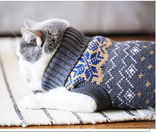 Evursua Cat Clothes Sweater for Kitten Small Dogs, Cats Winter Knit Clothing Warm Soft and High Stretch, fit Pet Male Female XS-chest 10inch Dark gray/khaki dot - PawsPlanet Australia