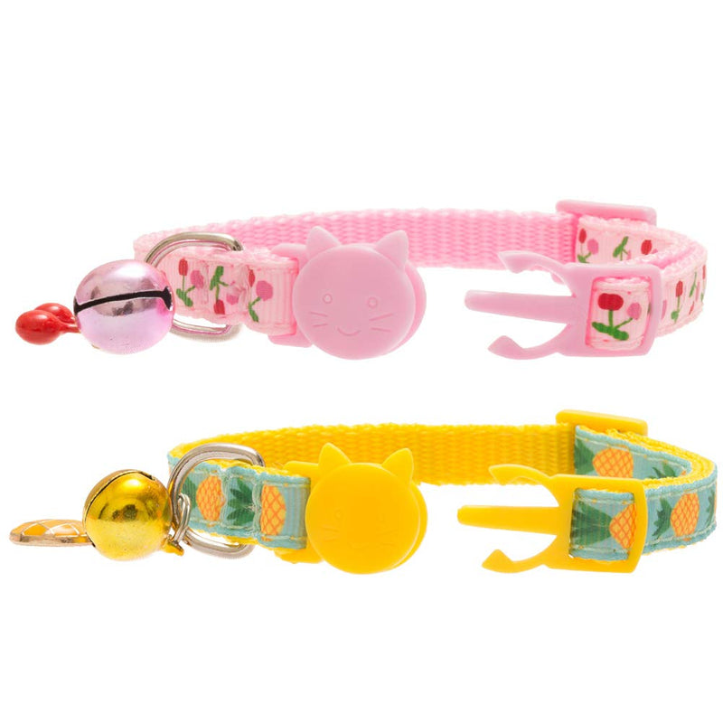 [Australia] - BINGPET Breakaway Cat Collar with Bell, 2 Pack Safety Adjustable Cat Collars Set, Pineapple & Cherry 