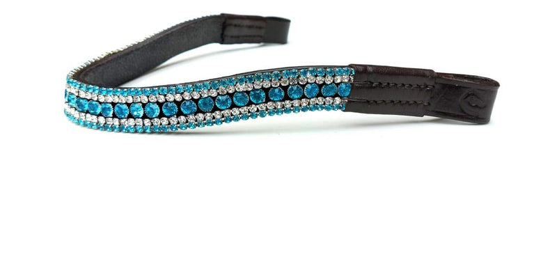 Equipride Beautilful Curve Shape Bling Crystal Browband Sparkly Turquoise Brown Leather Cob 15" - PawsPlanet Australia