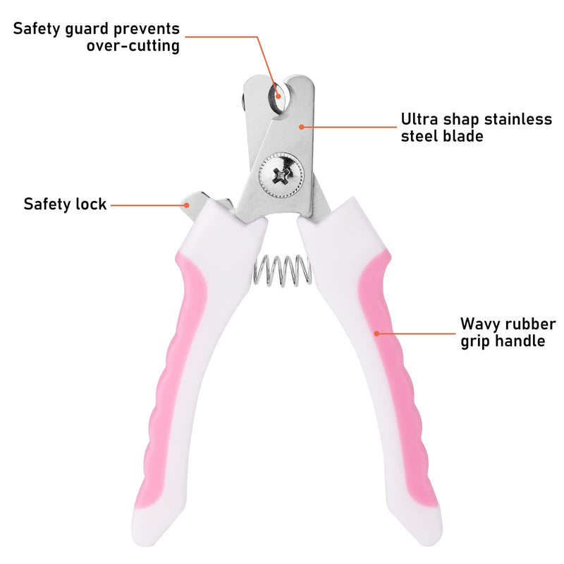 cobee Pet Nail Clippers, Dog Nail Files Nail Clippers for Dogs Professional Pet Trimmer with Guard and Safety Lock Claw Scissors for Dogs (Pink) Pink - PawsPlanet Australia
