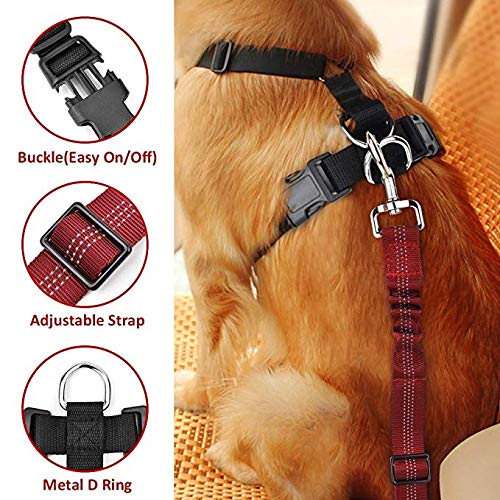 HomeChi dog adjustable car harness seat belt, Comfortable Vest Harness with Safety Seat Belt Adjustable Elastic Strap and Multi-function Breathable Fabric Vest in Vehicle for Dogs Medium Small Large M Red Canvas(harness&seatbelt) - PawsPlanet Australia