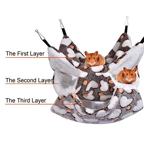 Petmolico Small Pet Cage Hammock, Warm Plush Triple BunkBed Hanging Hammock Cage Accessories for Parrot Sugar Glider Ferret Squirrel Hamster Rat Hideout Playing Sleeping Coffee Heart - PawsPlanet Australia