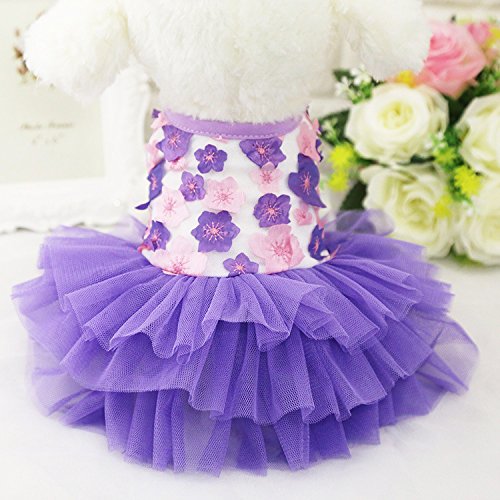 [Australia] - FAIRYPET Sweet Puppy Dog Princess Peach Blossom Skirt Pet Lace Cake Camisole Tutu Dress XS( Back: 7.87" Chest: 11.81" ) Purple 