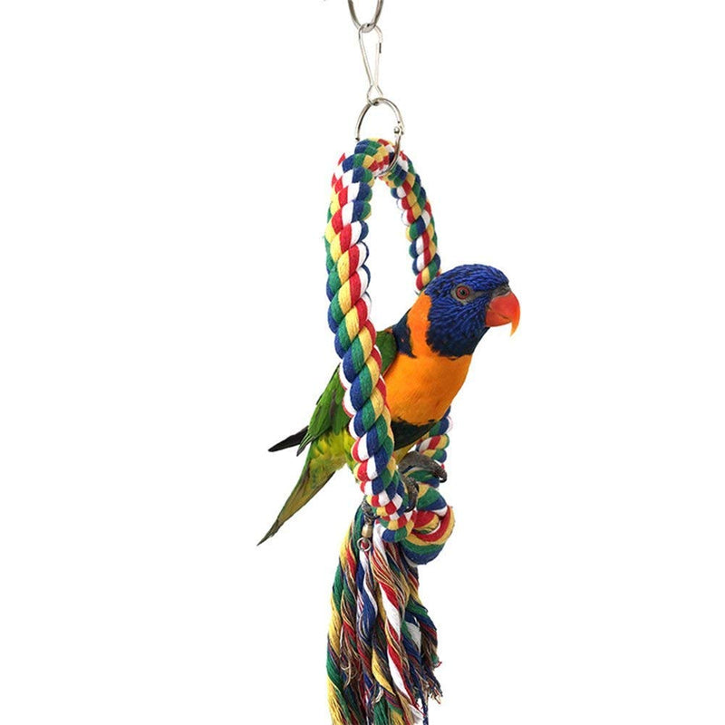 [Australia] - Bird Swing Perch Cotton Rope Ring Toy for Parrot Budgie Parakeet Cockatiel Conure Lovebird Caique Lorikeet Finch Canary Cockatoo Cage Perch Stand 