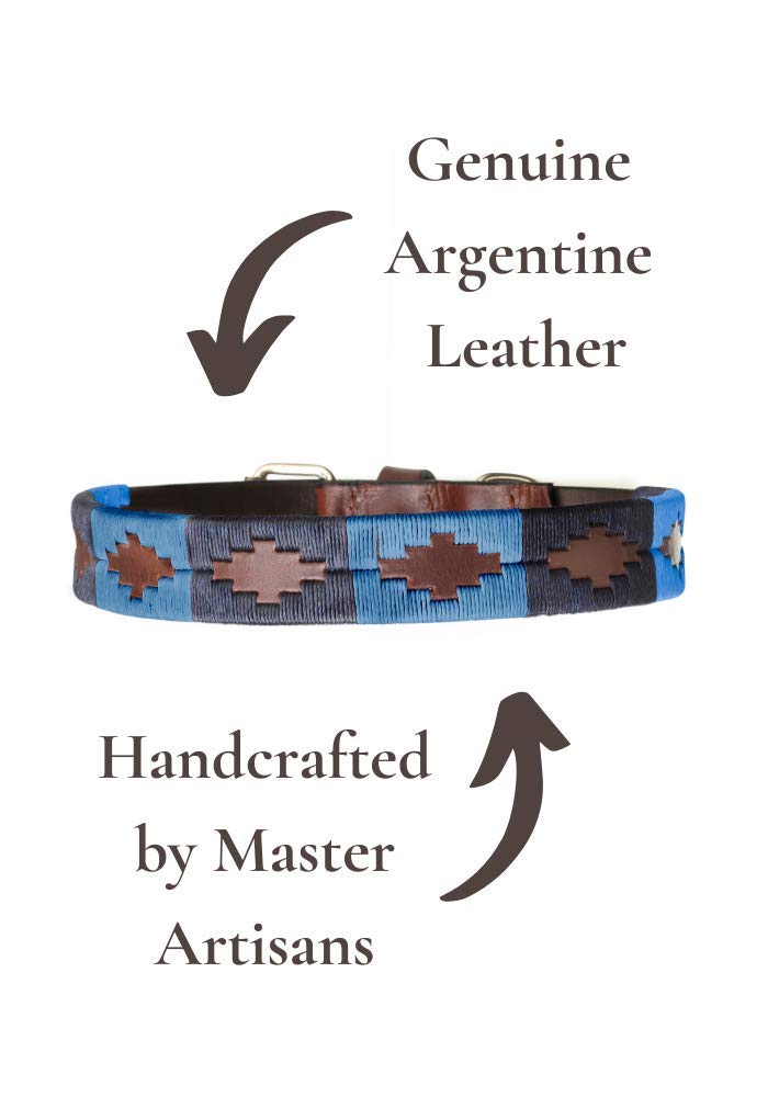 Azules Premium Argentine Leather Handcrafted Dog Collar - Gift Boxed by pampeano | Collars for all Breeds | 2.5cm Wide, Top Grain Brown Leather Stainless Steel Buckle - L/ 55cm - PawsPlanet Australia