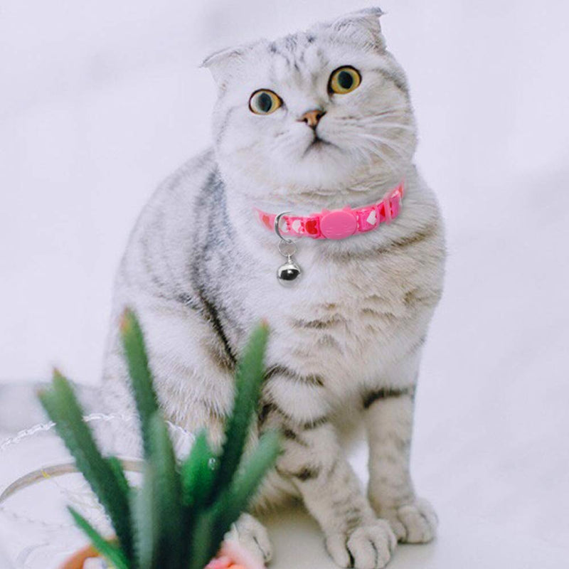 DAIXI Cat Collar,Bell Adjustable Cat Collar with Release Buckle Cat Bell Collar with Heart-Shaped Nylon Strip for Cat, Puppy 4pcs. - PawsPlanet Australia