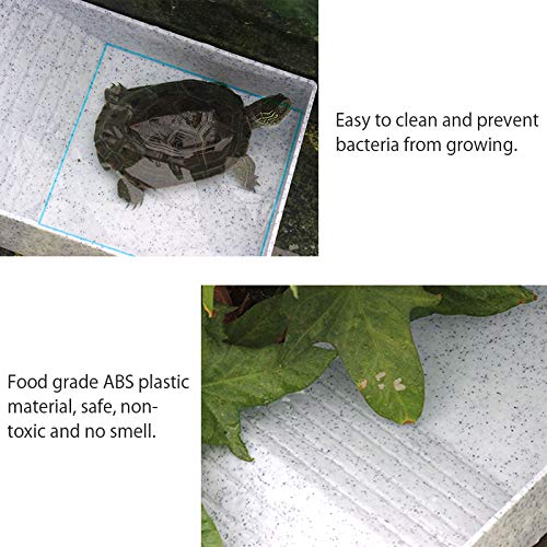 WINGOFFLY Large Reptile Feeding Dish with Ramp and Basking Platform Plastic Turtle Food and Water Bowl Also Fit for Bath Aquarium Habitat for Lizards Amphibians Emulational Granite - PawsPlanet Australia