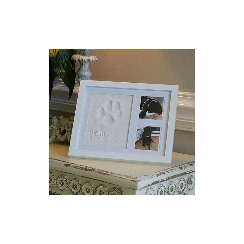 Dog or Cat Pet Pawprint Keepsake Kit & Picture Frame - Premium Wooden Photo Frame, Clay Mold for Paw Print & Free Bonus Stencil. Makes a Personalized Gift for Pet Lovers and Memorial white - PawsPlanet Australia