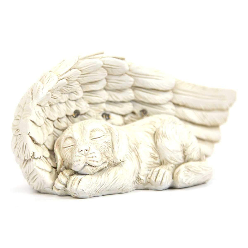 Festive Lights Tastefully and lovingly designed memorial stone with solar-powered LED lighting - including batteries, integrated solar panels and twilight switch, (angel wings with dog) angel wings with dog - PawsPlanet Australia