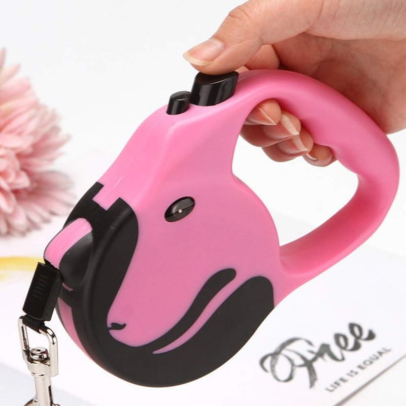 Mecmbj Dog Leash, Pet Leash, Automatic Retractable Dog Head Retractor, Portable Anti-stroke Dog Walking Leash, Ergonomic Non-slip Handle, Reusable, with 1 Button (Length: 5m) Pink - PawsPlanet Australia