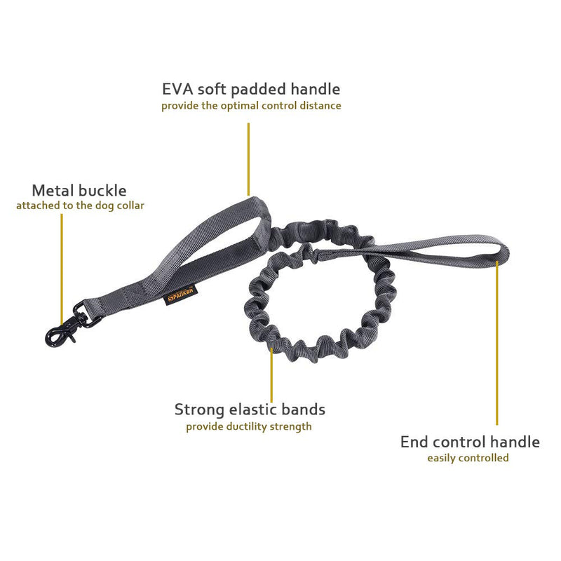 [Australia] - EXCELLENT ELITE SPANKER Bungee Dog Leash Heavy Duty Dog Leash Military Dog Leash with Padded Handle for Medium and Small Dogs Grey 