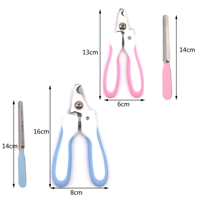 Yueser Dog Nail Clippers, 2 Sets of Stainless Steel Claw Clippers with Nail File and Non Slip Handles for Small Medium and Large Breeds (Pink,Blue) - PawsPlanet Australia