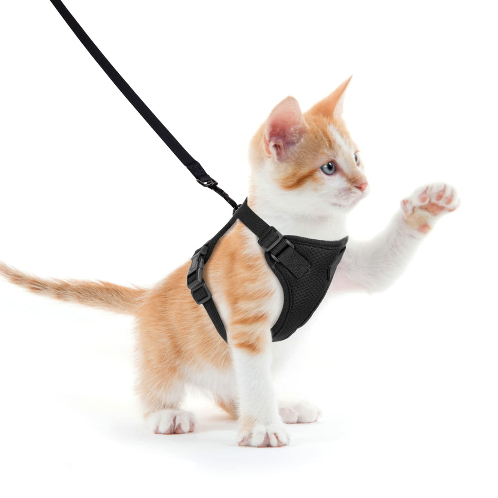 Nobleza Cat Harness with Leash Escape-Proof, Adjustable Soft Reflective Cat Harness Set for Kitten Puppy (S, Black) 35-42CM - PawsPlanet Australia