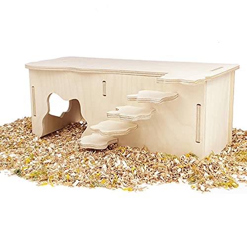 CAREUPET Hamster Wooden Houses with Steps, Hamster Hideout, Multi Chamber Room for Hamster Syrian Mice Gerbils Mouse Dwarf Small - PawsPlanet Australia