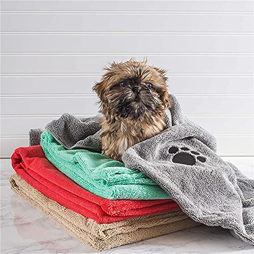 EVERBUY Pack of 4 Pet Towels - Microfibre Pet Towels Soft and Absorbent Dog Towels 100cm x 60cm - Brown and Grey - PawsPlanet Australia