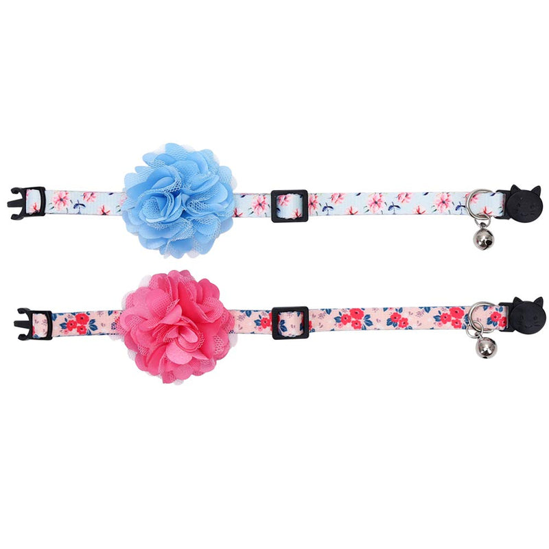 Lamphyface 2 Pack Cat Collar Floral with Bell and Removable Flower Breakaway Adjustable for Cats Kitten - PawsPlanet Australia