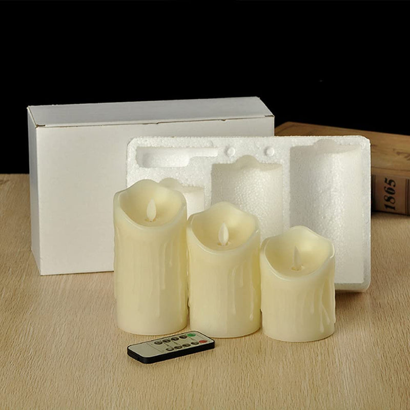RTNLIT Flameless Candles Battery Operated Extra Bright Ivory Dripping Pillars Real Wax LED Flickering Pillar Candle with 10-Key Remote Control, 3 PCS in Set - PawsPlanet Australia