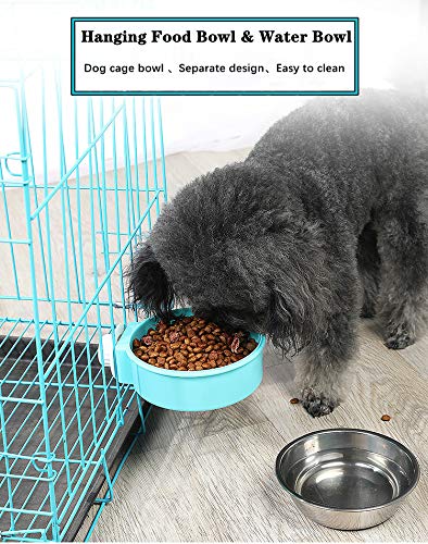 2 Pack Crate Dog Bowl, Removable Stainless Steel Kennel Water Bowl Hanging Pet Cage Bowl Food & Water Feeder Coop Cup with Food Spoon（Random Spoon） for Puppy Medium Dogs Birds Ferret Cat - PawsPlanet Australia