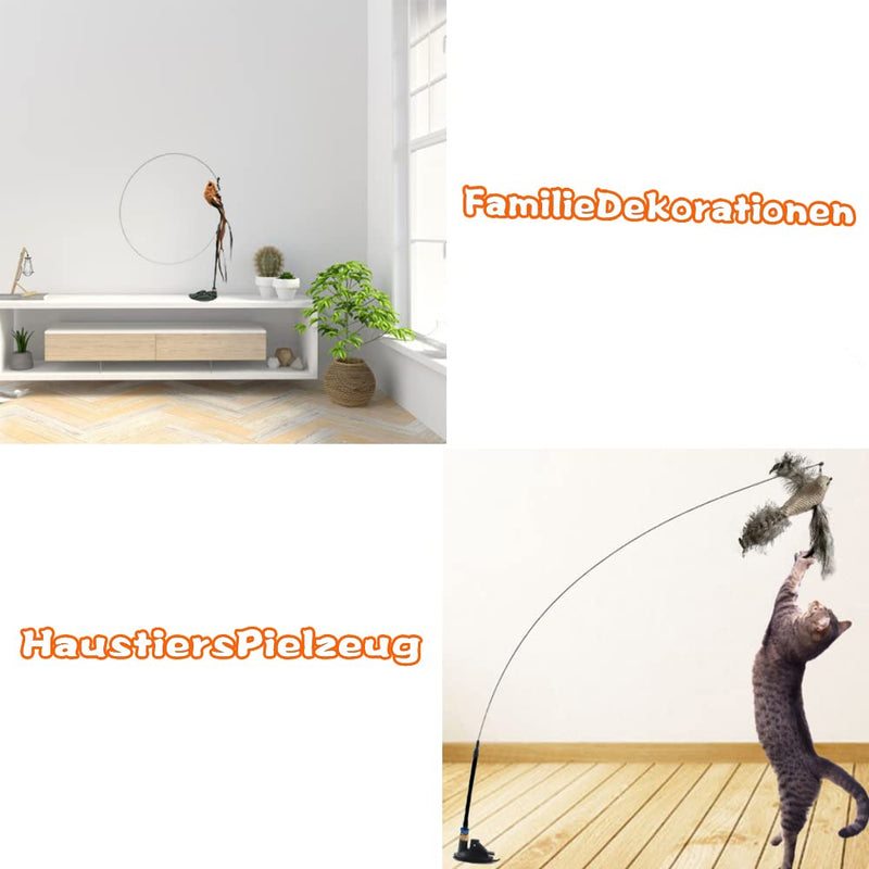 ZDQC Cat bell wand, cat fishing rod suction cup, cat fishing rod with feathers and bells, cat bell magic wand, interactive cat toy feathers (bird lifelike + strong suction cup) C - PawsPlanet Australia