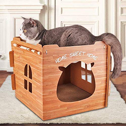Fuzzy Pixie Corrugated Cardboard Cat House & Scratcher for Indoor Cats with Hammock, Pet Cubes Condos Bed Cave with Scratching Pad & Catnip, Hideaway Kitten Supplies, Birthday Gifts for Small Cats - PawsPlanet Australia