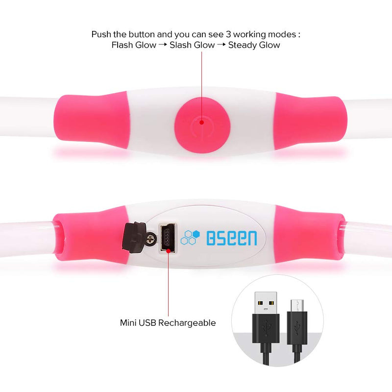 [Australia] - BSEEN LED Dog Collar, USB Rechargeable, Glowing pet Dog Collar for Night Safety, Fashion Light up Collar for Small Medium Large Dogs Candy Pink 