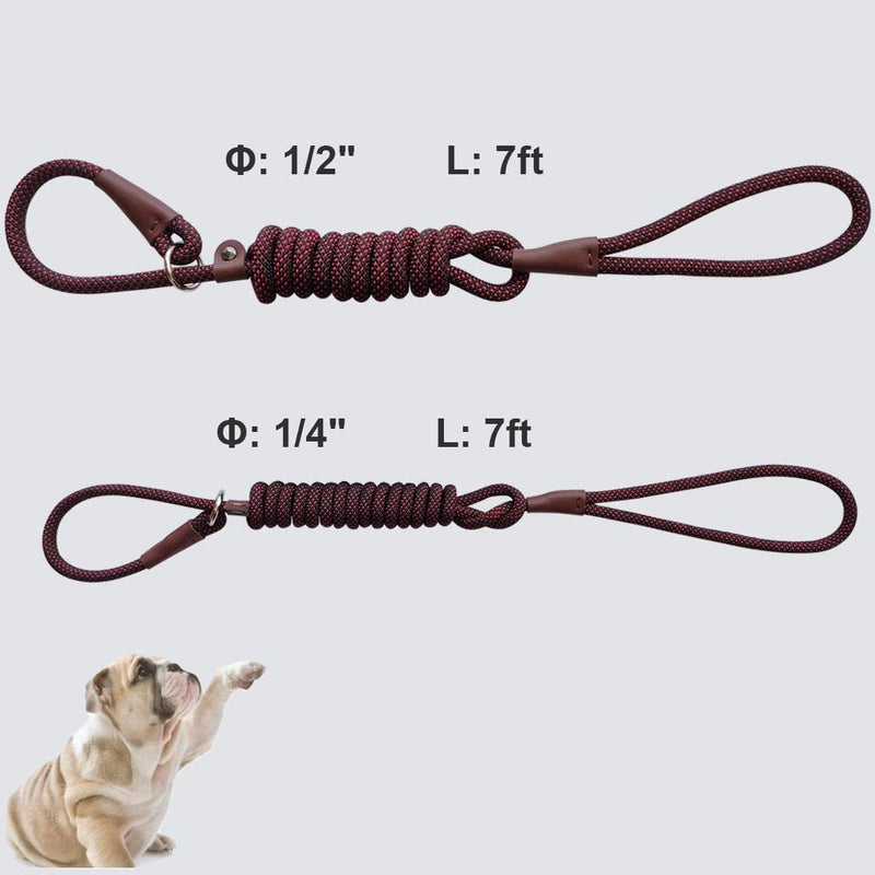 BTINESFUL 7FT Slip Lead Dog Leash, Strong Nylon Rope Leash, 1/4 & 1/2 inch Diam Dog Training Lead for Small Medium Large Dogs 1/2" * 7 FT Black Red Dot - PawsPlanet Australia