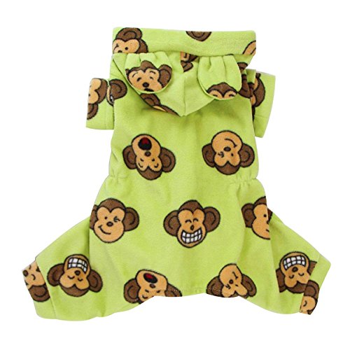 Klippo Dog/Puppy Silly Monkey Fleece Hooded Pajamas/Bodysuit/Loungewear/Coverall/Jumper/Romper with Ears for Small Breeds - Lime m - PawsPlanet Australia
