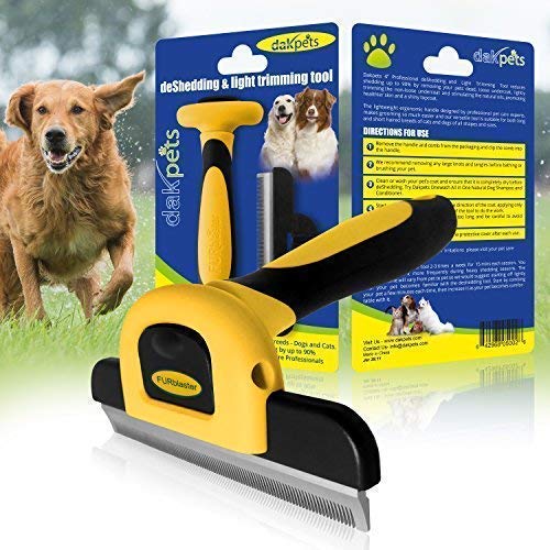 DakPets dog brush undercoat | Professional dog brush or cat undercoat brush | Cats and dog brush long hair | Stainless steel undercoat brush for dogs and cats yellow - PawsPlanet Australia