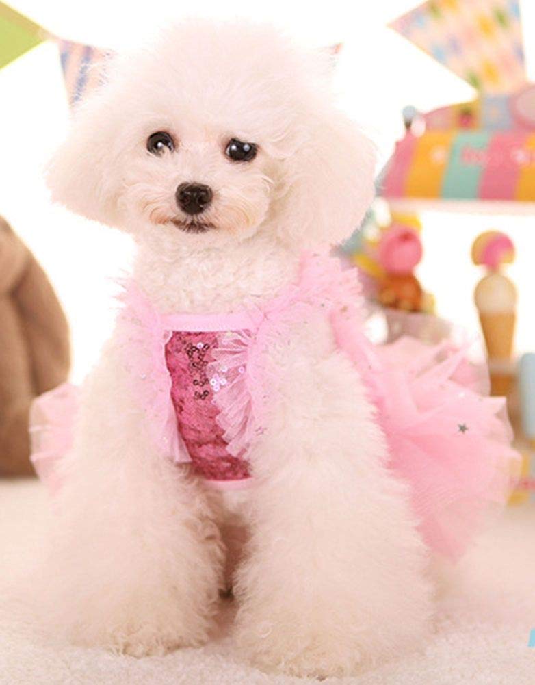 MaruPet Fashion Sweet Puppy Dog Bling Bling Printed Princess Skirt Pet Dog Lace Cake Camisole Tutu Dress M( Back:9.0" Chest:14.5") A-Pink - PawsPlanet Australia