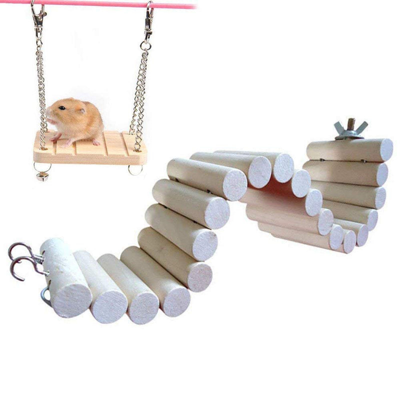 [Australia] - Hamster Bridge Suspension Ladder Wooden Swing Cage Toy for Small Animal Syrian Hamster Gerbil Guinea Pig Chinchilla Hedgehog Mice Bunny 