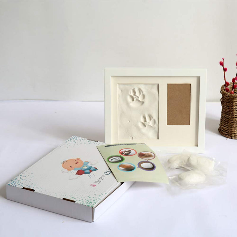 BabyIn Dog or Cat Paw Print Keepsake Folding Photo Frame with Clay for Pet Pawprint Imprint Kit (White) White - PawsPlanet Australia