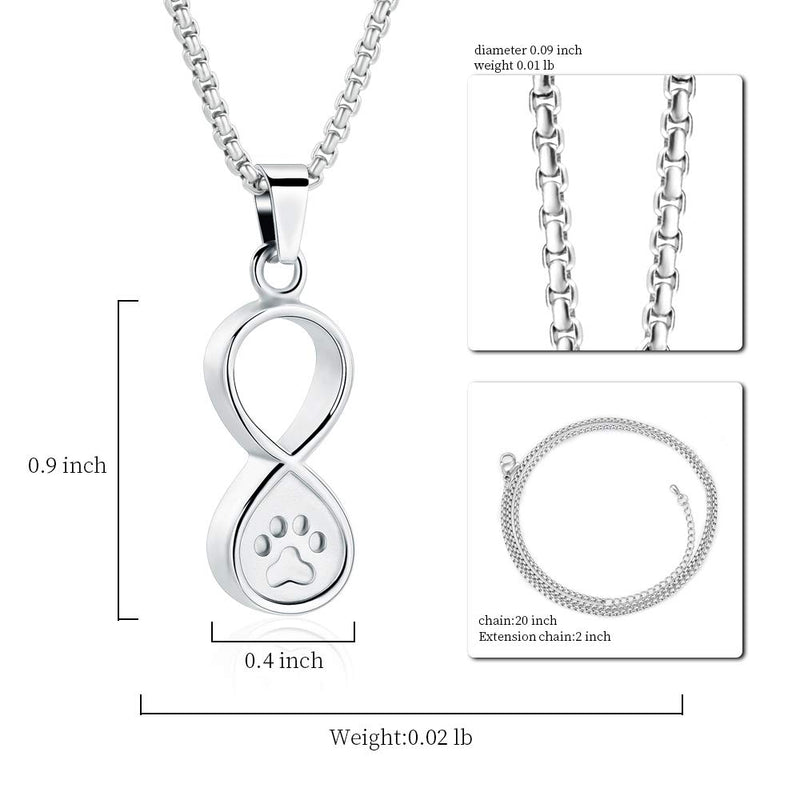 Oinsi Infinity Love Pet Cremation Jewelry for Ashes of Dog/Cat Funeral Keepsake Urn Necklace Pendant Memorial Jewellery Silver Tone - PawsPlanet Australia