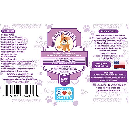 [Australia] - Pawtitas Dog Shampoo and Conditioner Handcrafted with Certified Organic Ingredients Hypoallergenic Pet Natural Shampoo Gentle on Your Puppy The Best Wash for Short and Long Coat 16 oz Bottle Orange Blossom & Bergamot 