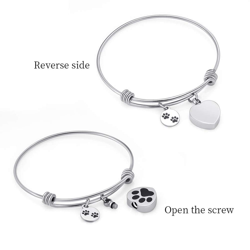 Alway in My Heart Expandable cuffCremation Bracelet for Ashes Dog Cat Paw Prints Pet Memorial Urn Jewelry Silver - PawsPlanet Australia