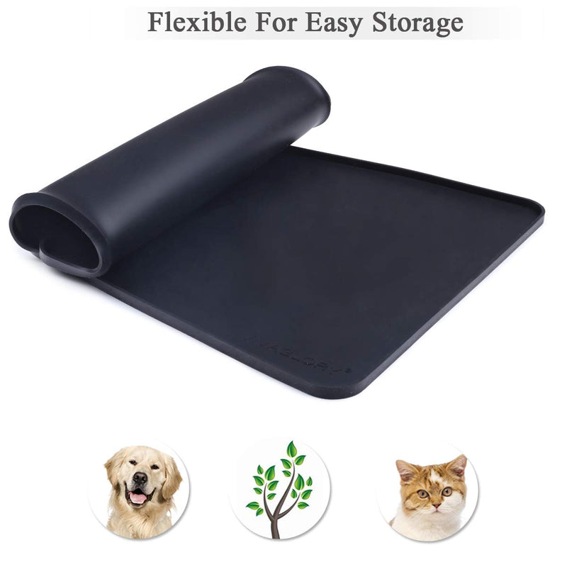 Vivaglory Pet Food Mat 24" L x 16" W or 19" L x 12" W, Waterproof & Anti-Slip Dog Food Bowl Mats with Raised Edge, Anti-Messy Bowknot-Shape & Whale-Shape Placemat for Dogs Cats 19"x12"(Bowknot-shape) Black - PawsPlanet Australia