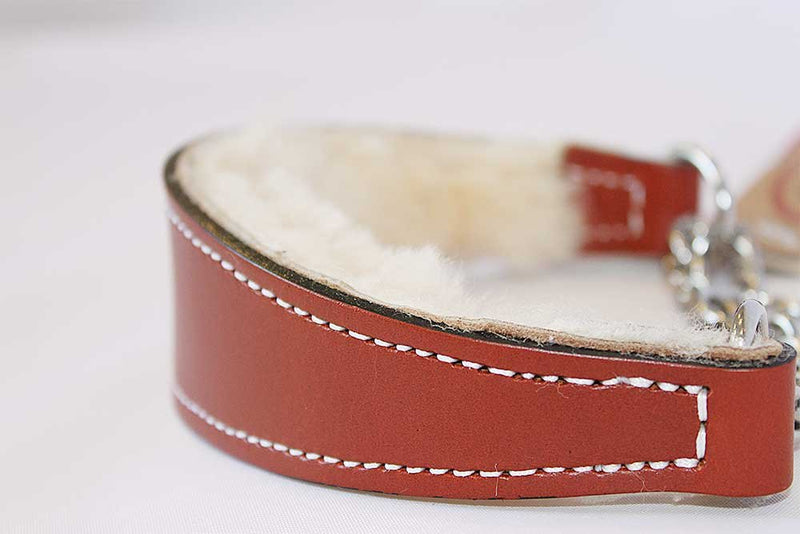 [Australia] - Sheepskin Lined Leather Martingale Dog Collar 18 Tan 