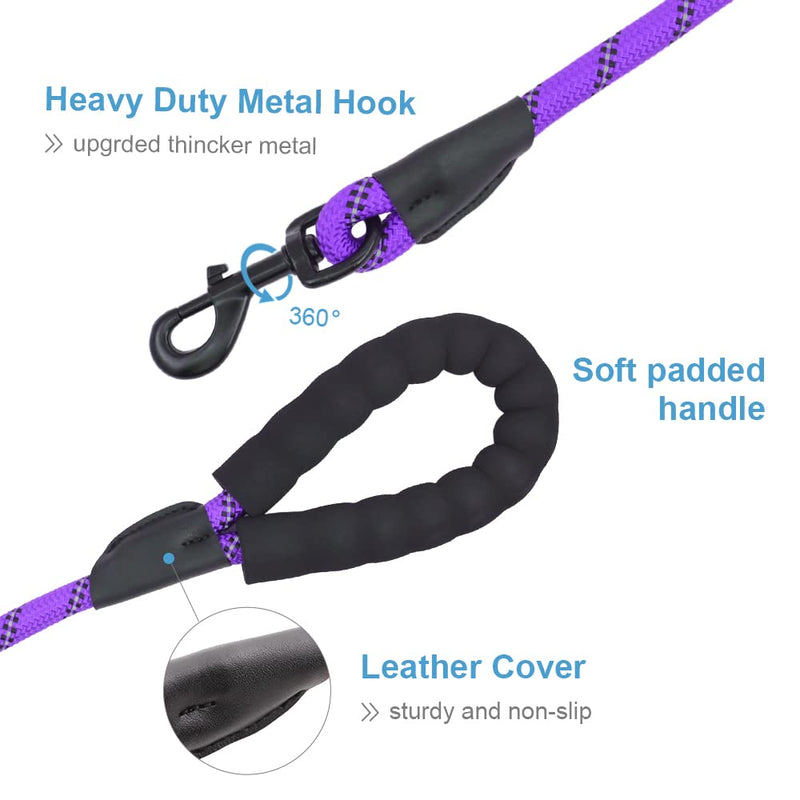 Rttochfy Dog Leash with Padded Handle, 5FT Leather Cover & Organizer, Heavy Duty Reflective Leash for Small Medium Large Dogs, Puppy Leash for Outside Walking & Running (1/2'' x 5 FT, Purple) L (1/2'' x 5 FT) - PawsPlanet Australia