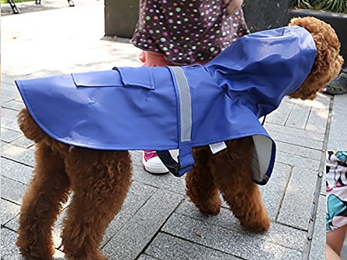 OCSOSO Pet Dog Slicker Raincoat Gear Brite Rain Jackets Dog Cat Hooded with Reflective Band XS Back: 10"(25cm) Blue - PawsPlanet Australia